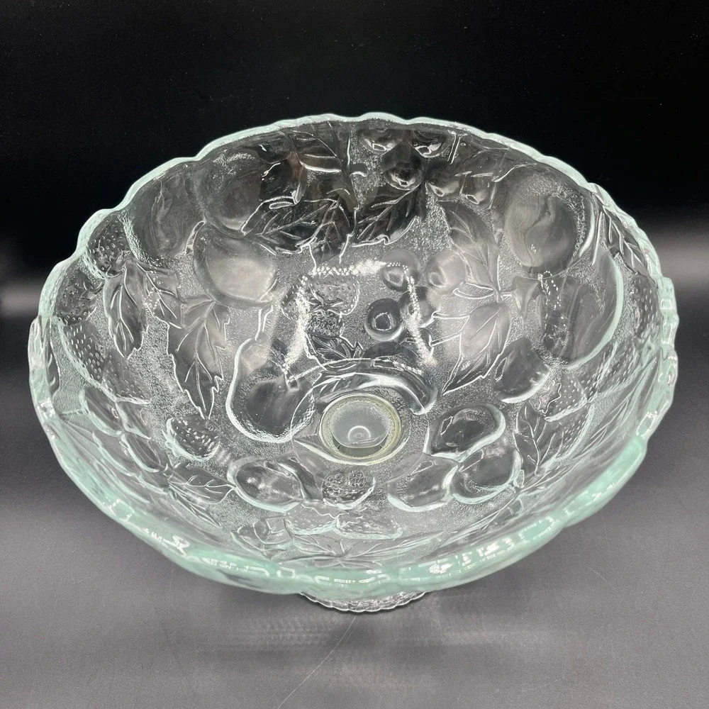 Vtg Toscany Essentials Frosted Glass Fruit‎ Pedestal Bowl Compote Scalloped 10
